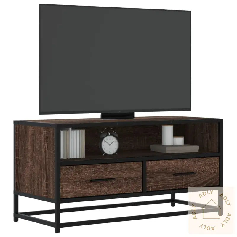 Tv-Benk Brun Eik 80X34,5X40 Cm Konstruert Tre Og Metall