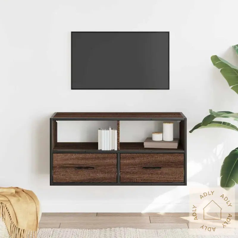 Tv-Benk Brun Eik 80X31X39,5 Cm Konstruert Tre Og Metall