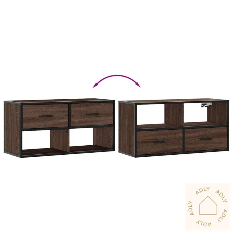 Tv-Benk Brun Eik 80X31X39,5 Cm Konstruert Tre Og Metall