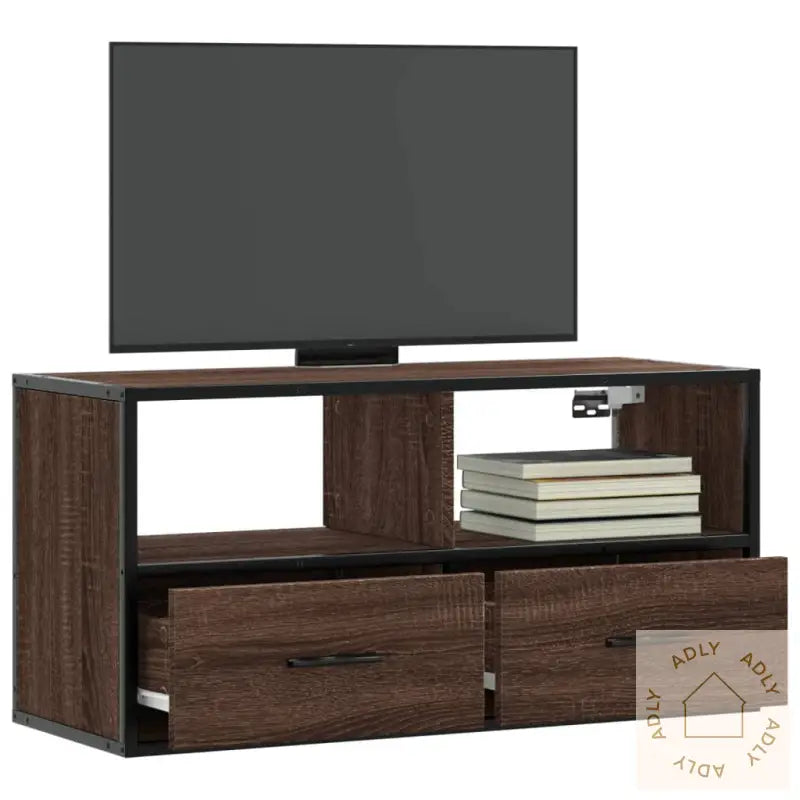 Tv-Benk Brun Eik 80X31X39,5 Cm Konstruert Tre Og Metall