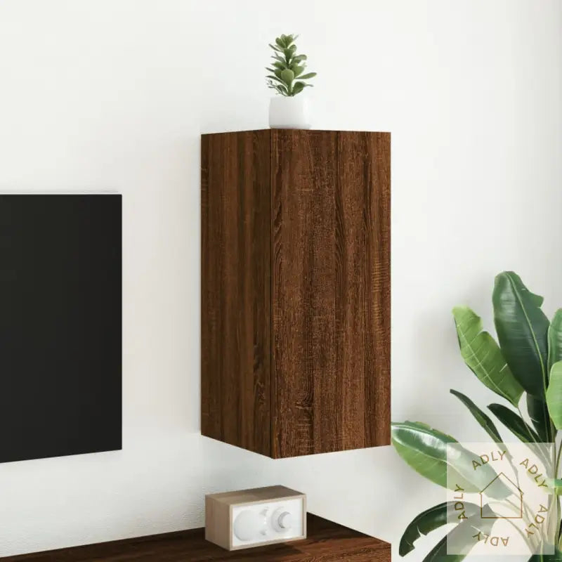 Tv Veggskap Med Led Brun Eik 30,5X35X70 Cm