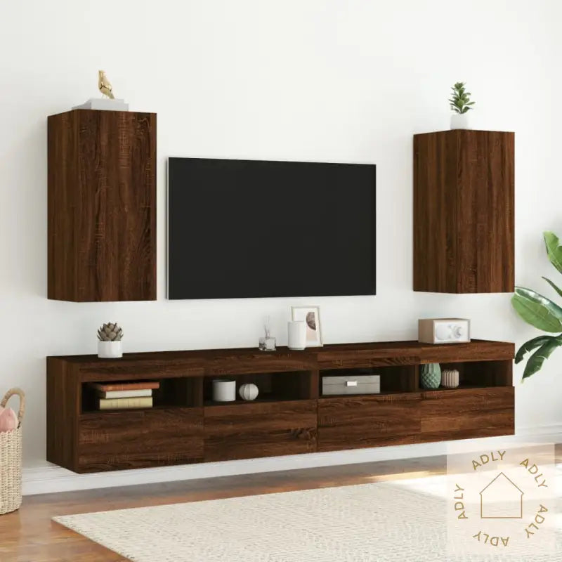 Tv Veggskap Med Led Brun Eik 30,5X35X70 Cm