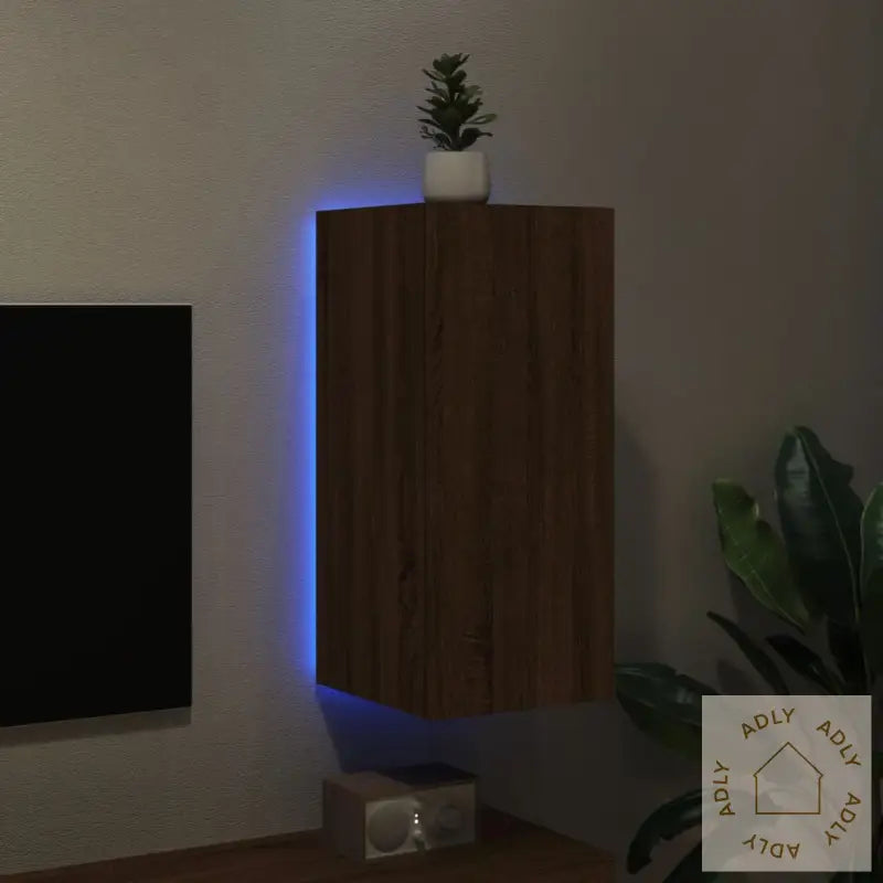 Tv Veggskap Med Led Brun Eik 30,5X35X70 Cm
