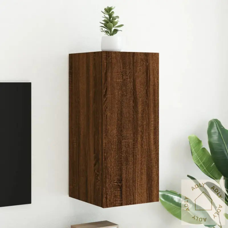 Tv Veggskap Med Led Brun Eik 30,5X35X70 Cm