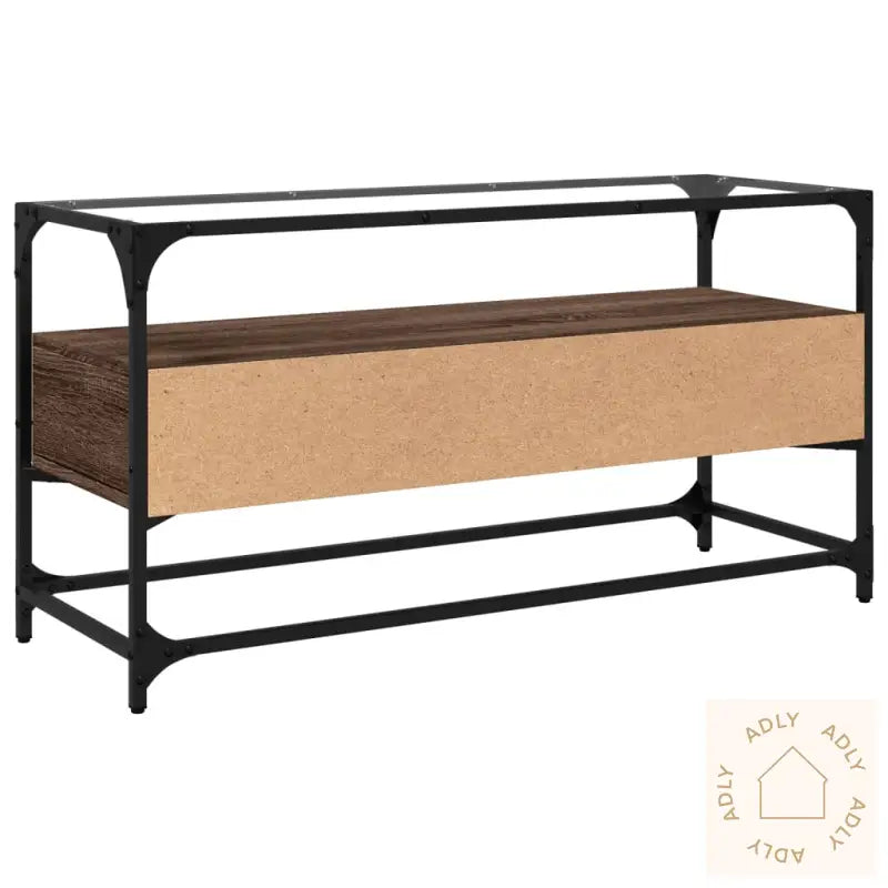 Tv-Benk Med Glasstopp Brun Eik 98X35X51 Cm Konstruert Tre