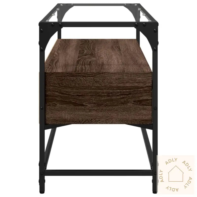 Tv-Benk Med Glasstopp Brun Eik 98X35X51 Cm Konstruert Tre