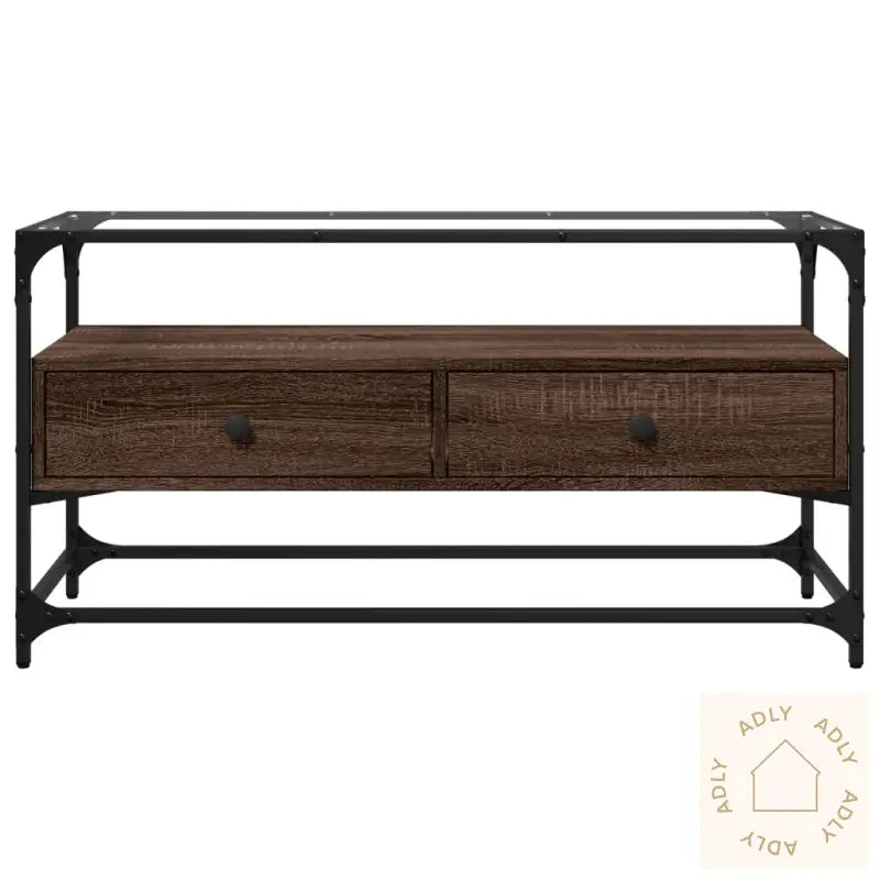 Tv-Benk Med Glasstopp Brun Eik 98X35X51 Cm Konstruert Tre