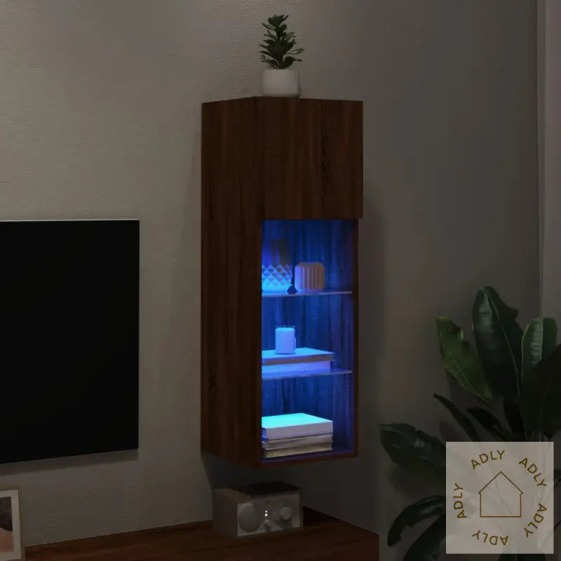 Tv-Benk Med Led-Lys Brun Eik 30,5X30X90 Cm