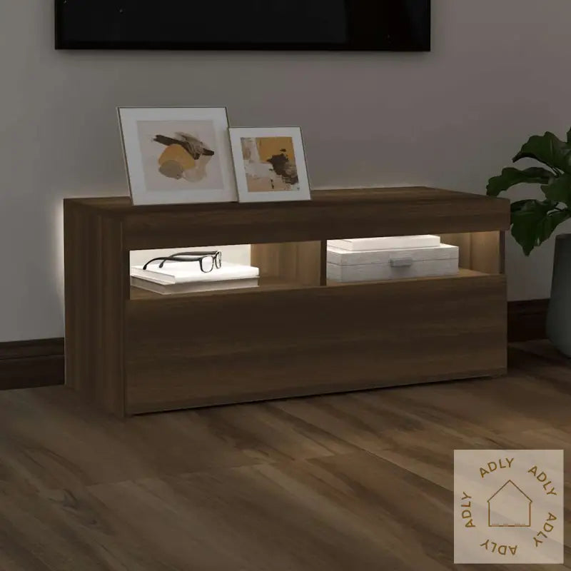 Tv-Benk Med Led-Lys Brun Eik 90X35X40 Cm
