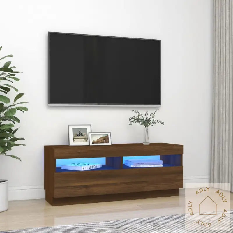 Tv-Benk Med Led-Lys Brun Eik 100X35X40 Cm