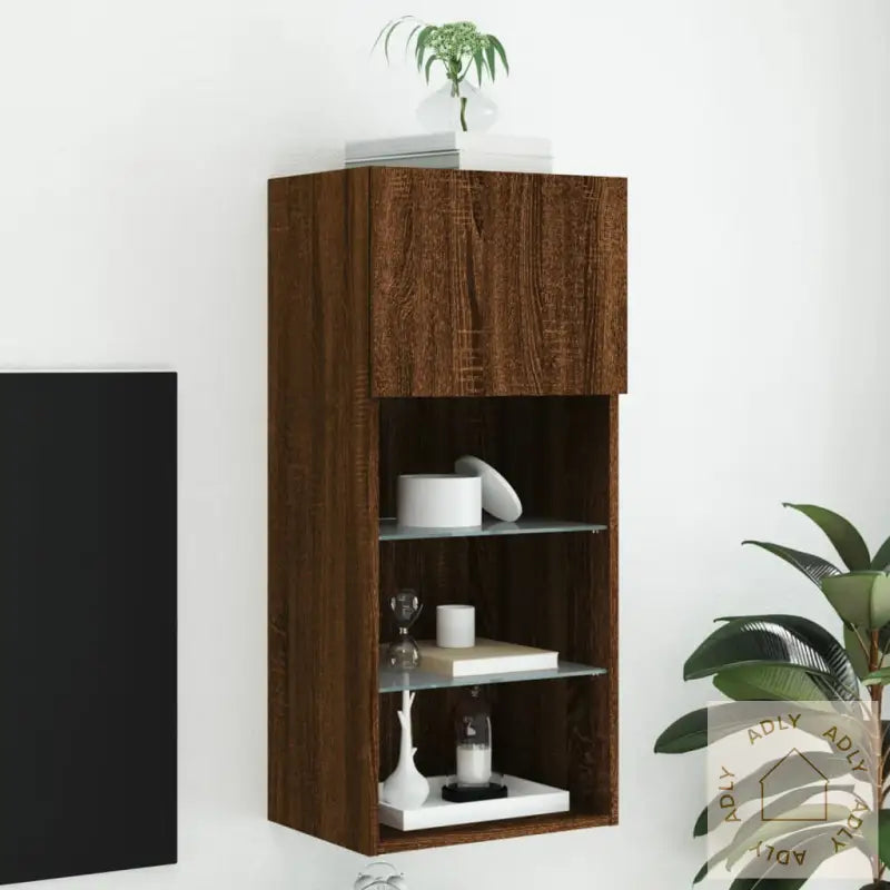 Tv-Benk Med Led-Lys Brun Eik 40,5X30X90 Cm