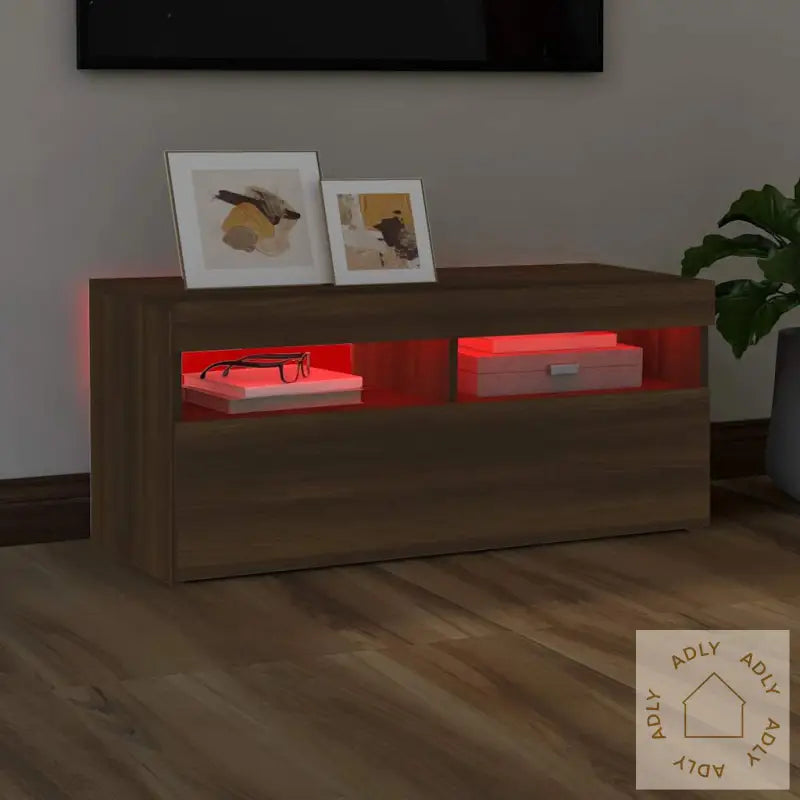 Tv-Benk Med Led-Lys Brun Eik 90X35X40 Cm