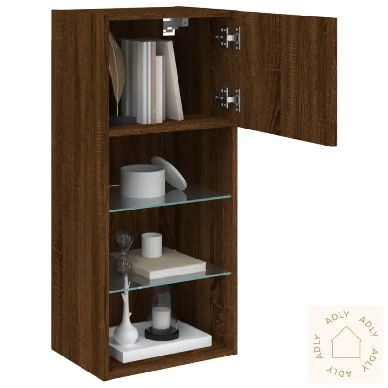 Tv-Benk Med Led-Lys Brun Eik 40,5X30X90 Cm