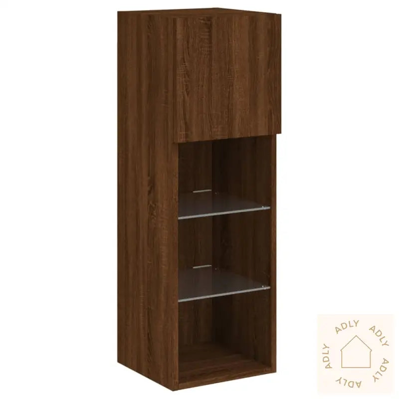 Tv-Benk Med Led-Lys Brun Eik 30,5X30X90 Cm