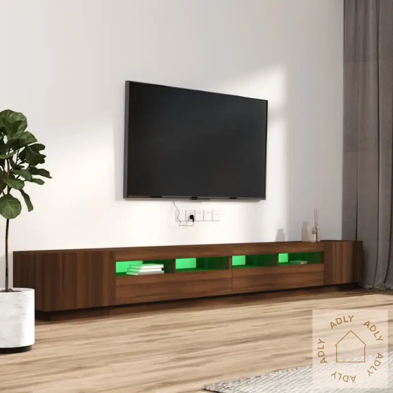 Tv-Benksett Med Led-Lys 3 Deler Brun Eik Konstruert Tre