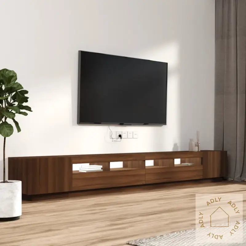 Tv-Benksett Med Led-Lys 3 Deler Brun Eik Konstruert Tre