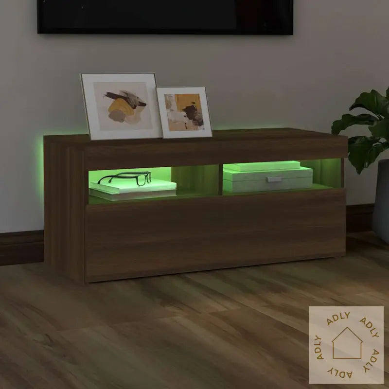 Tv-Benk Med Led-Lys Brun Eik 90X35X40 Cm