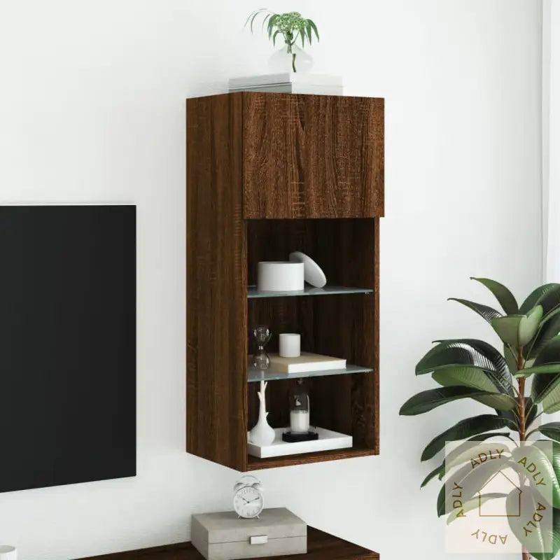 Tv-Benk Med Led-Lys Brun Eik 40,5X30X90 Cm