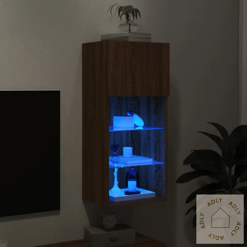 Tv-Benk Med Led-Lys Brun Eik 40,5X30X90 Cm