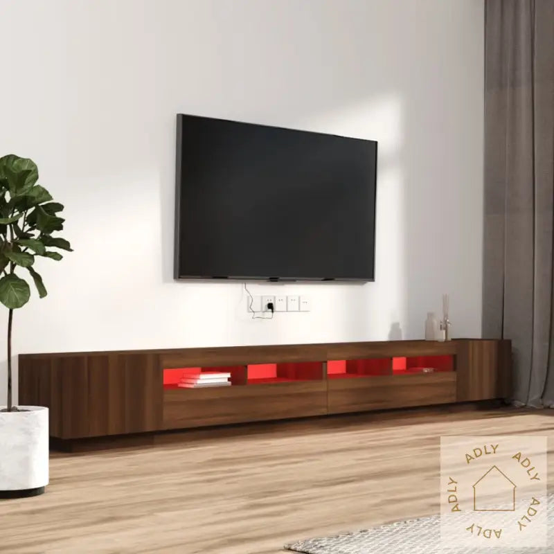 Tv-Benksett Med Led-Lys 3 Deler Brun Eik Konstruert Tre