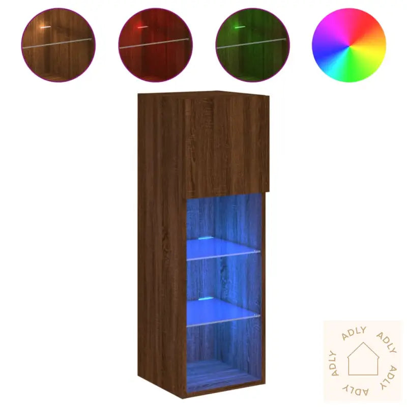 Tv-Benk Med Led-Lys Brun Eik 30,5X30X90 Cm