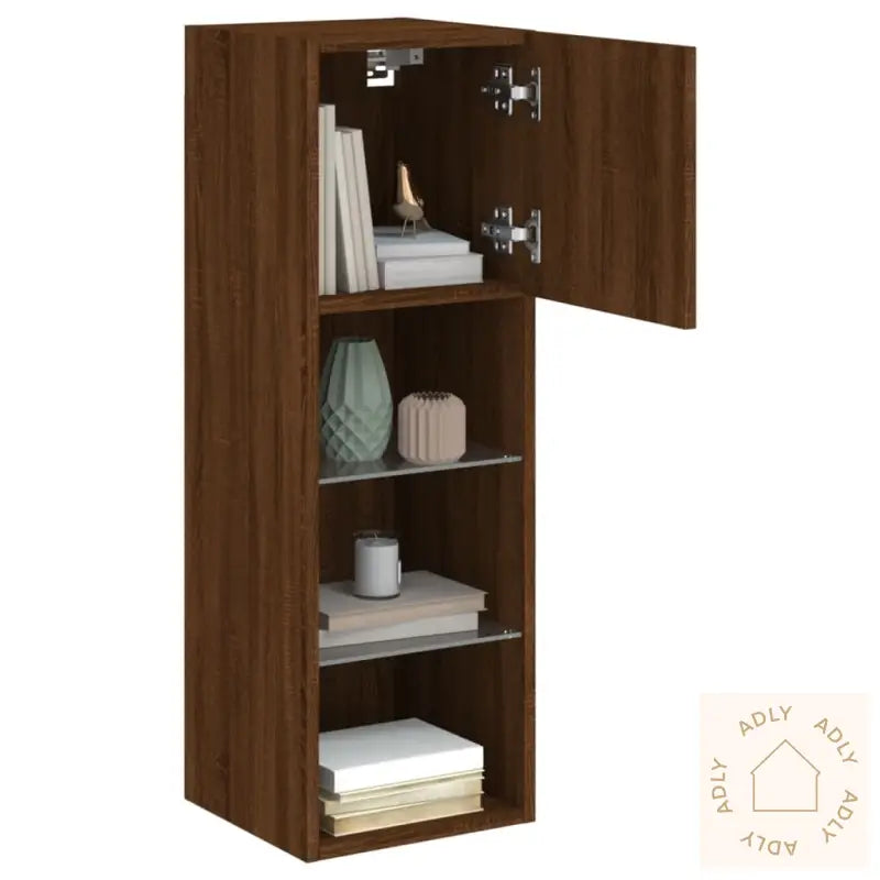 Tv-Benk Med Led-Lys Brun Eik 30,5X30X90 Cm