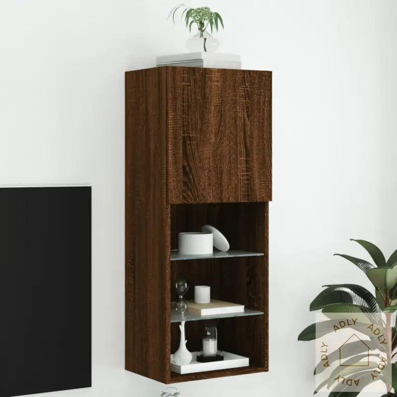 Tv-Benk Med Led-Lys Brun Eik 40,5X30X102 Cm