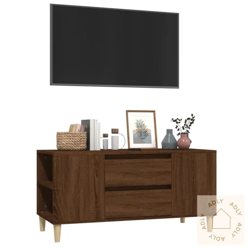 Tv-Benk Brun Eik 102X44,5X50 Cm Konstruert Tre