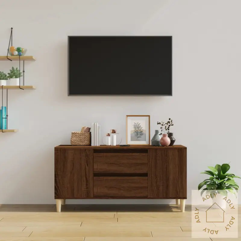 Tv-Benk Brun Eik 102X44,5X50 Cm Konstruert Tre