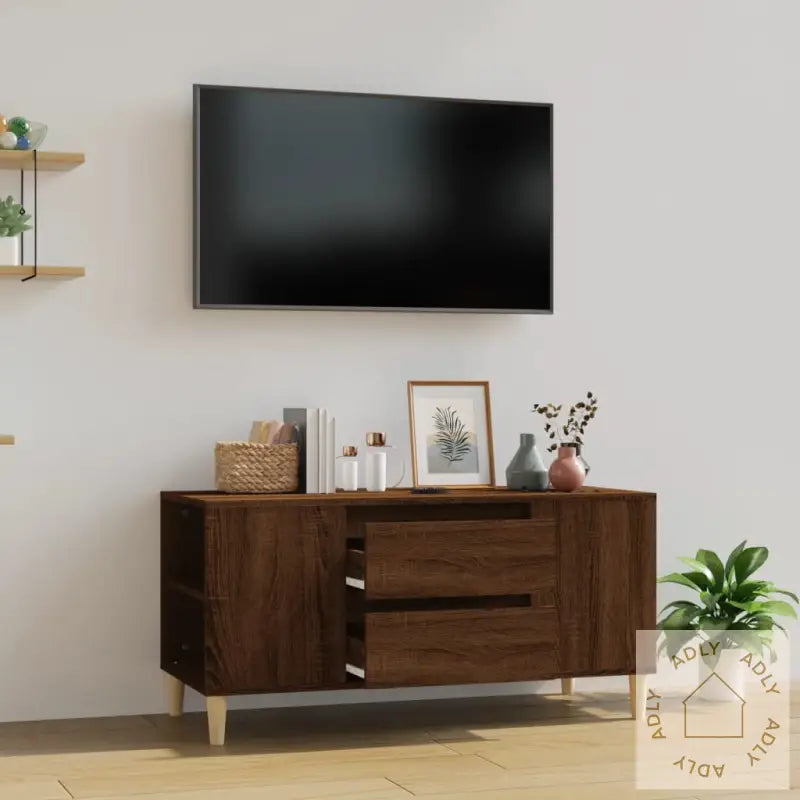 Tv-Benk Brun Eik 102X44,5X50 Cm Konstruert Tre
