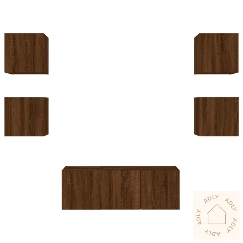 Vegghengte Tv-Enheter Med Led 6 Deler Brun Eik Konstruert Tre