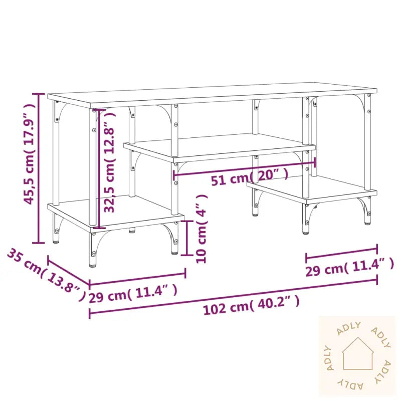 Tv-Benk Brun Eik 102X35X45,5 Cm Konstruert Tre
