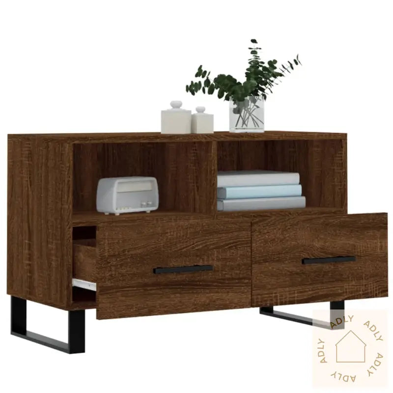 Tv-Benk Brun Eik 80X36X50 Cm Konstruert Tre