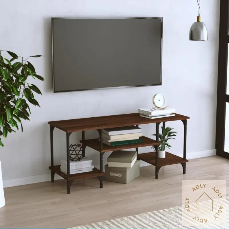 Tv-Benk Brun Eik 102X35X45,5 Cm Konstruert Tre