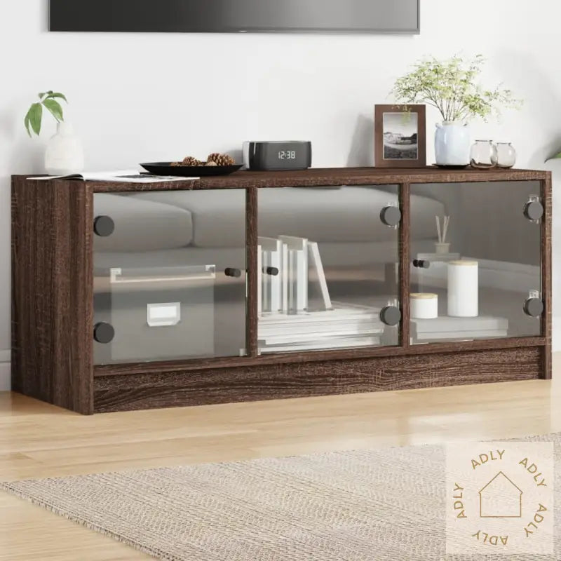Tv-Benk Med Dør Brun Eik 102X37X42 Cm