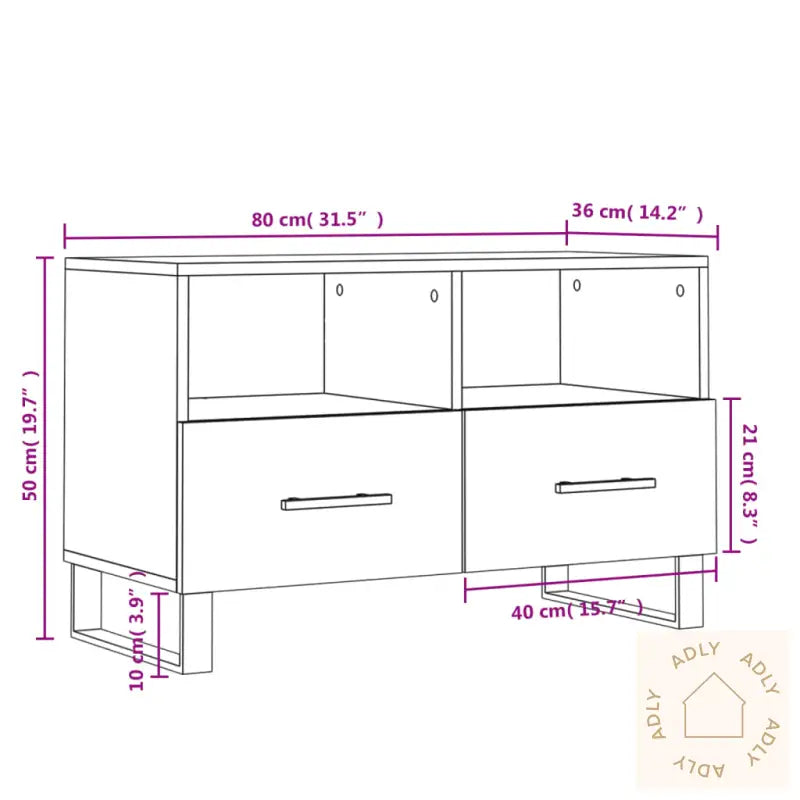 Tv-Benk Brun Eik 80X36X50 Cm Konstruert Tre