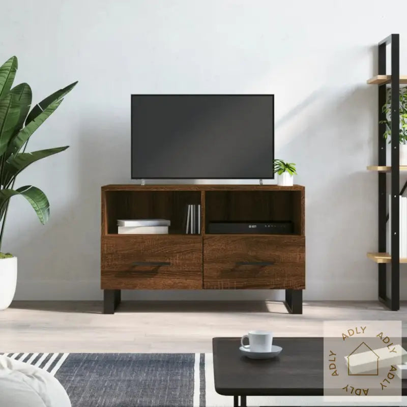 Tv-Benk Brun Eik 80X36X50 Cm Konstruert Tre