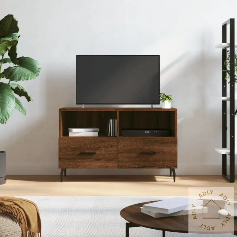Tv-Benk Brun Eik 80X36X50 Cm Konstruert Tre