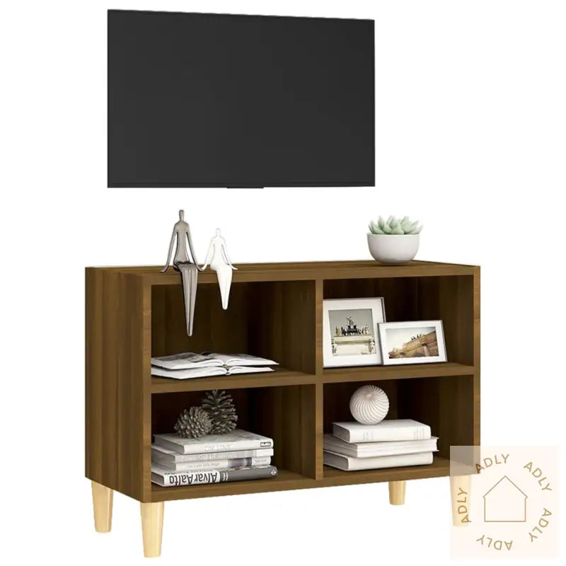 Tv-Benk Med Ben I Heltre Brun Eik 69,5X30X50 Cm