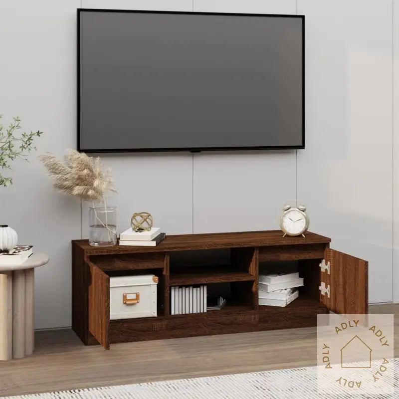 Tv-Benk Med Dør Brun Eik 102X30X36 Cm