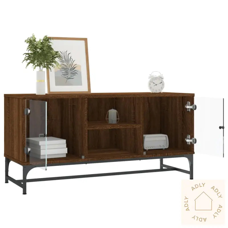 Tv-Benk Med Dør Brun Eik 102X37X50 Cm