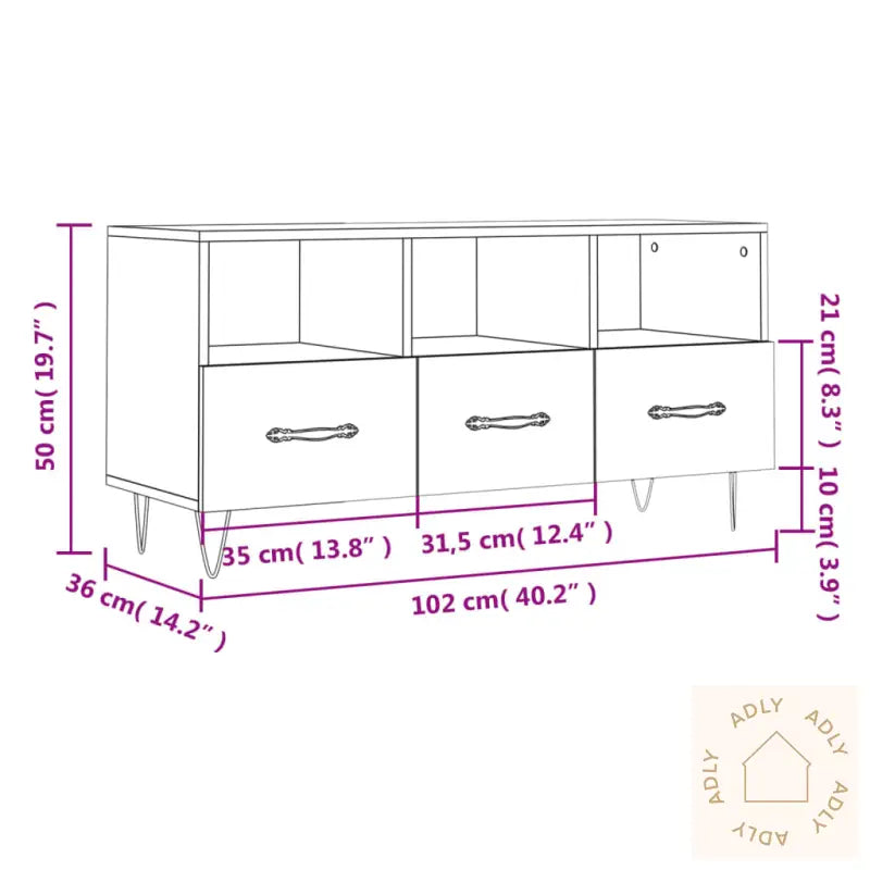 Tv-Benk Brun Eik 102X36X50 Cm Konstruert Tre
