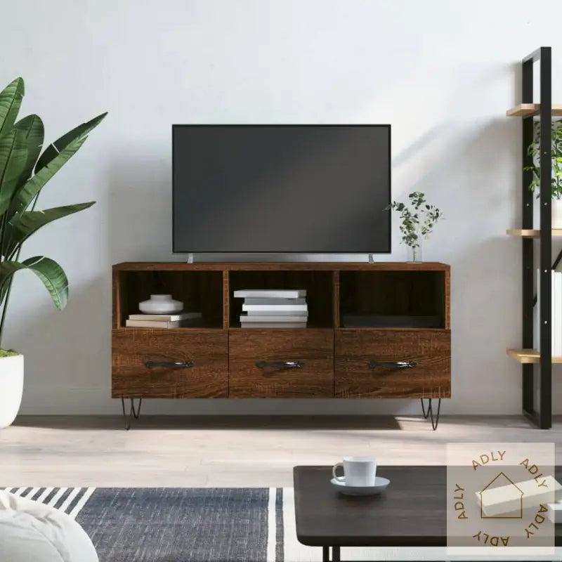 Tv-Benk Brun Eik 102X36X50 Cm Konstruert Tre