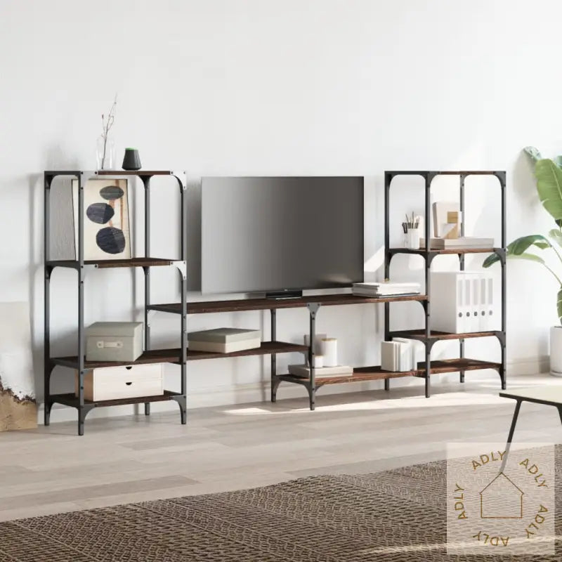 Tv-Benk Brun Eik 206,5X28,5X95 Cm Konstruert Tre