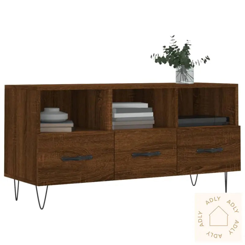 Tv-Benk Brun Eik 102X36X50 Cm Konstruert Tre