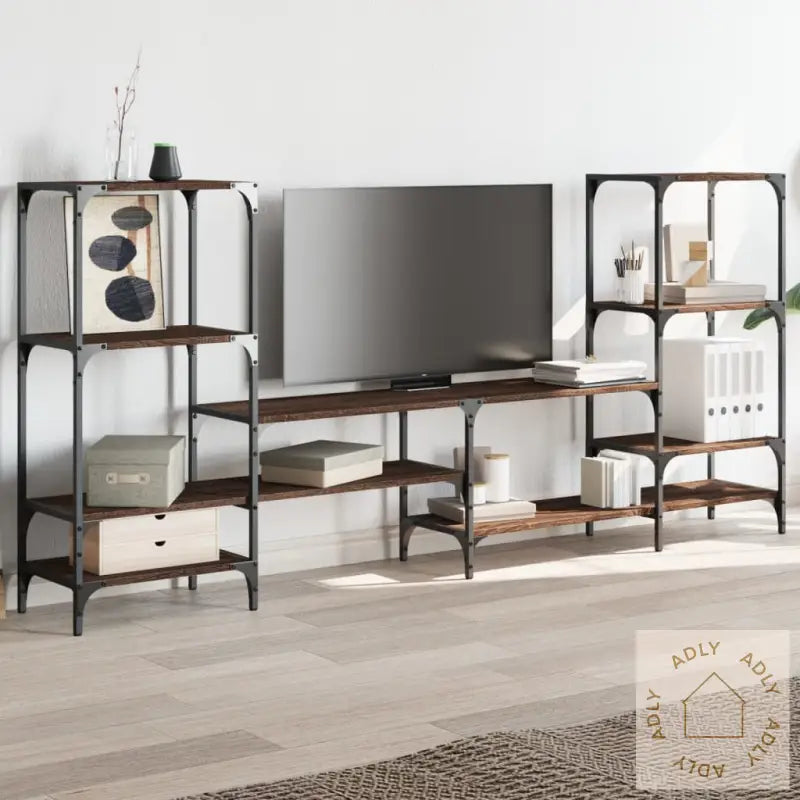 Tv-Benk Brun Eik 206,5X28,5X95 Cm Konstruert Tre