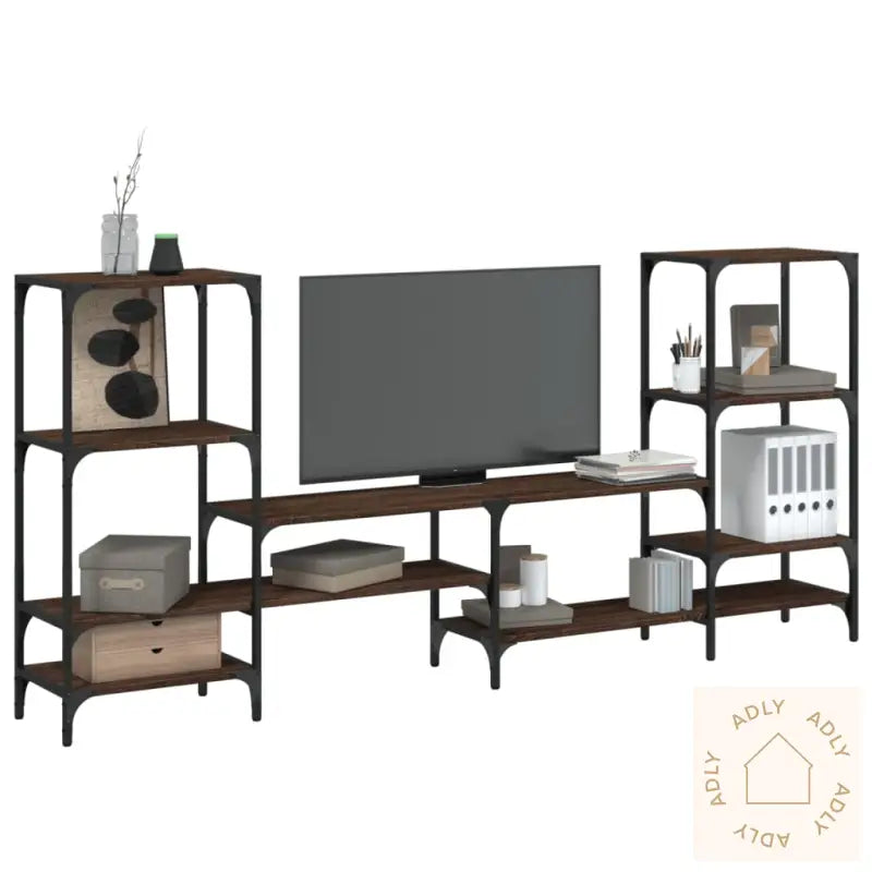 Tv-Benk Brun Eik 206,5X28,5X95 Cm Konstruert Tre