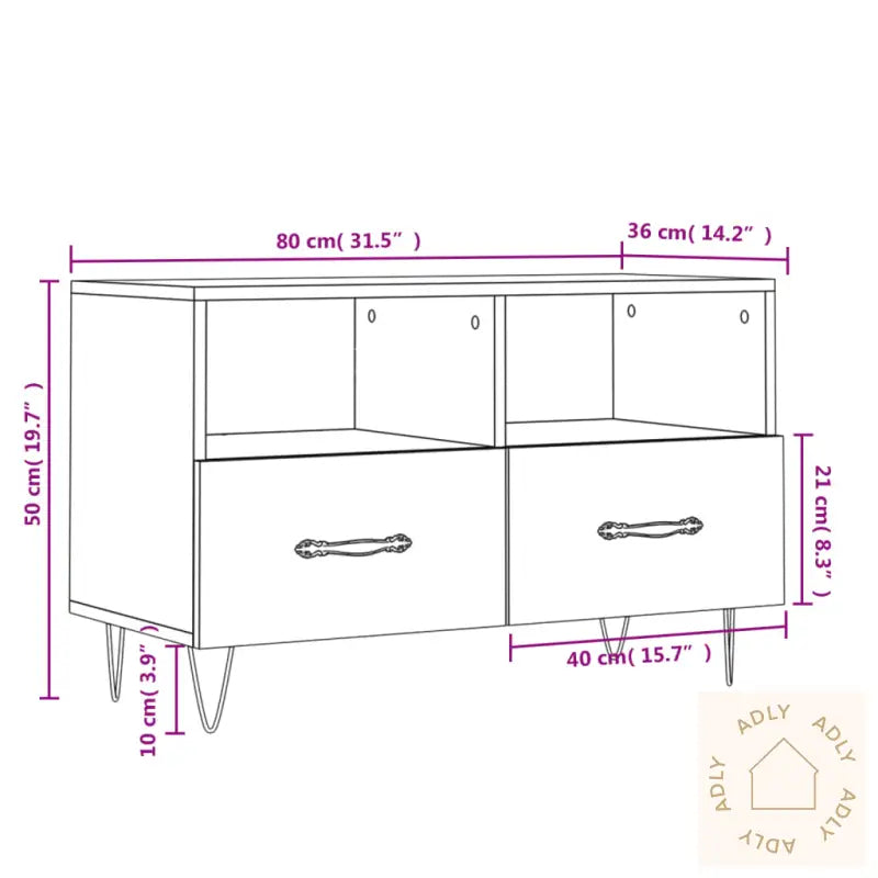 Tv-Benk Brun Eik 80X36X50 Cm Konstruert Tre