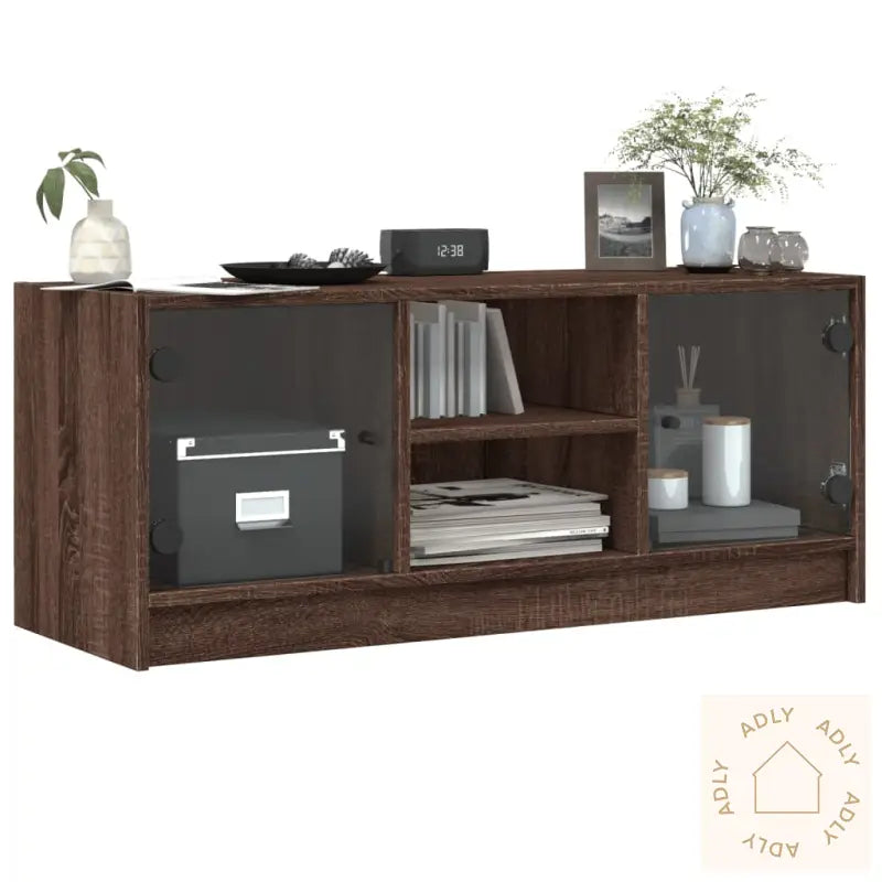 Tv-Benk Med Dør Brun Eik 102X37X42 Cm