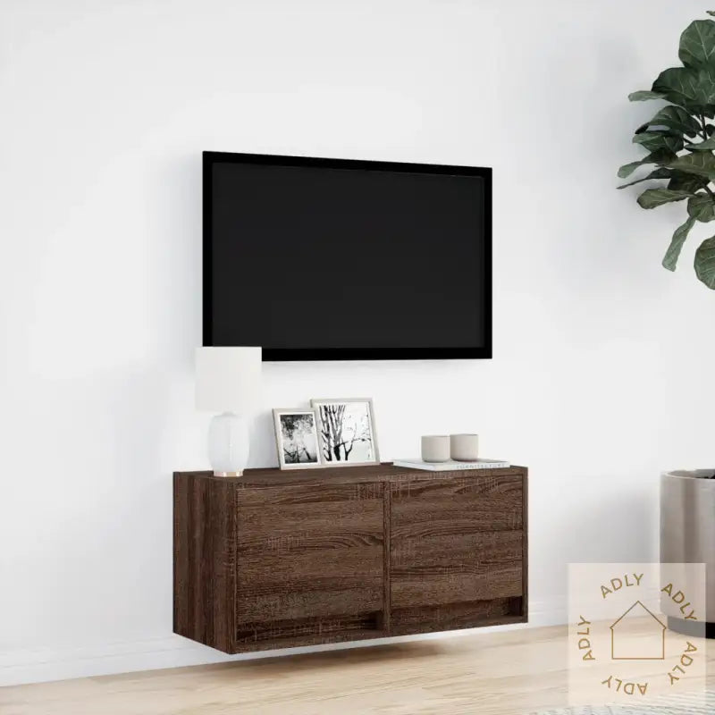 Vegghengt Tv-Benk Med Led Brun Eik 80X31X35 Cm